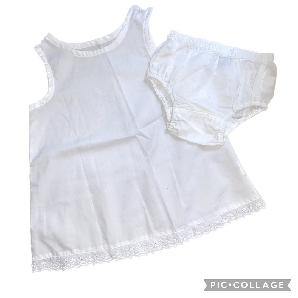 White Slip with Eyelet Trim & White Bloomers Diaper Cover